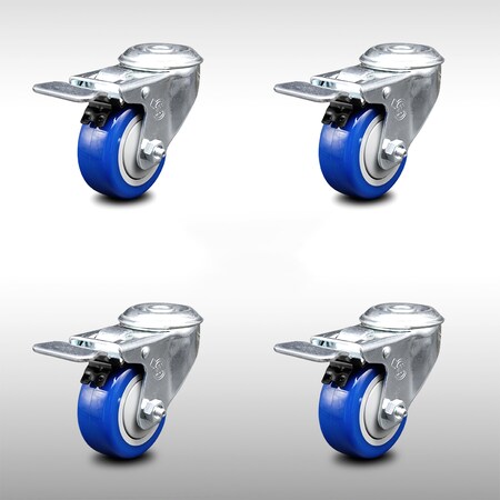 Service Caster 3.5 Inch SS Blue Polyurethane Swivel Bolt Hole Caster Set with Total Lock Brake SCC-SSBHTTL20S3514-PPUB-BLUE-4